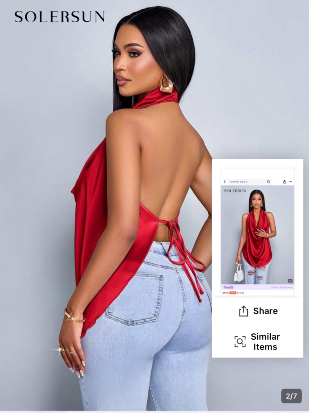 SHEIN Red Satin Halter Backless Camisole